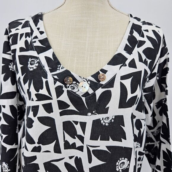 Hot Cotton Linen Cotton Boxy Lagenlook Abstract Tunic Top Women's L Oversized - Picture 3 of 12